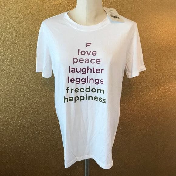 Fabletics white tee love leggings athleisure tshirt womens small new - Picture 1 of 5